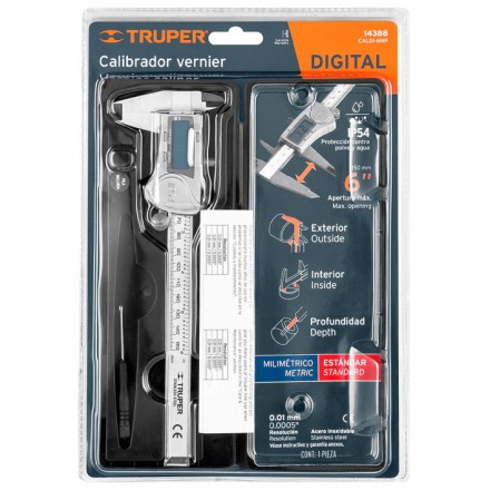 Calibrador vernier digital 6 pulg, acero inox, std y mm, TRUPER