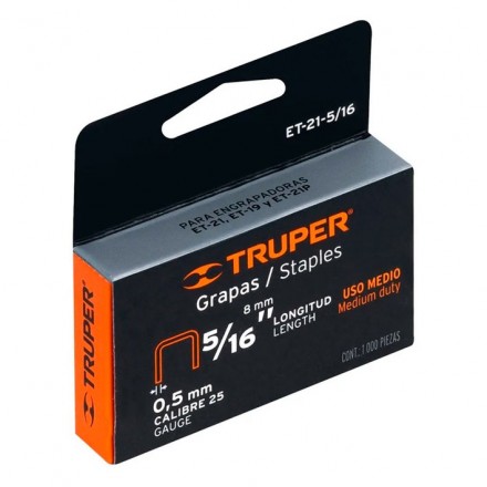 Caja con 1000 grapas 5/16 PULG para ET-21, Truper